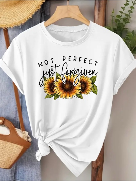 None Tops - CASUAL Not Perfect Just Forgiven White Sunflower Graphic Tee